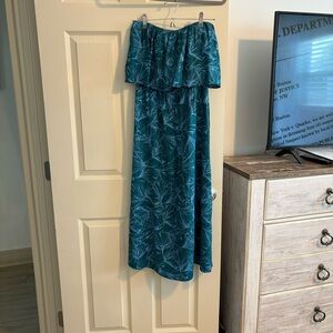 O’Neill blue and green strapless midi dress size small